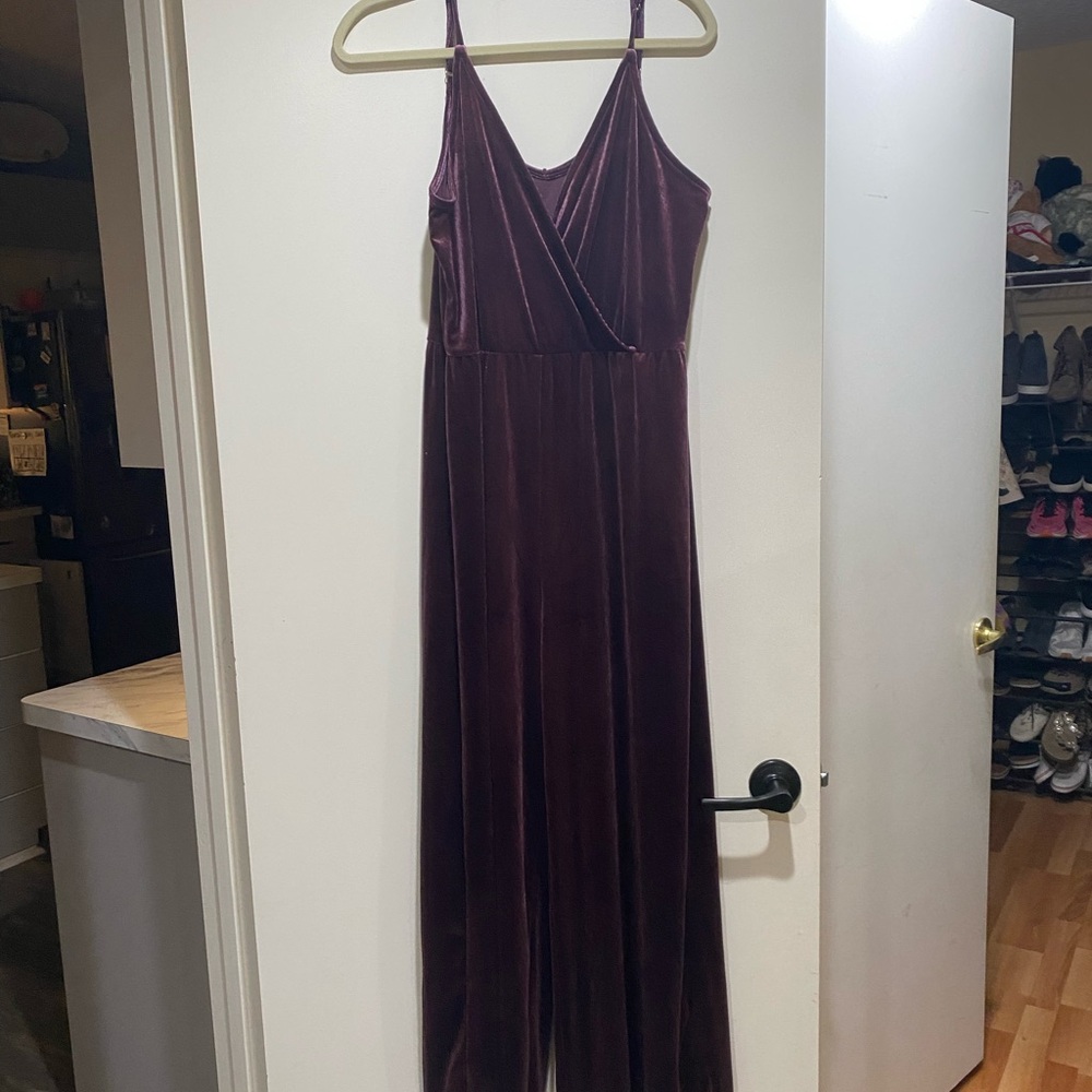 Wild Fable Deep Purple Velvet Jumpsuit